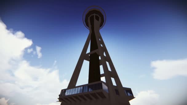 Space Needle Seattle üzerinde uçan uçak — Stok video