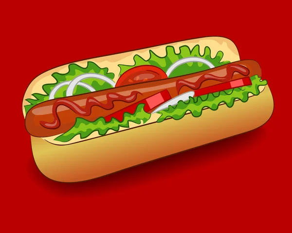 Vektor Hot Dog dengan saus tomat - Stok Vektor
