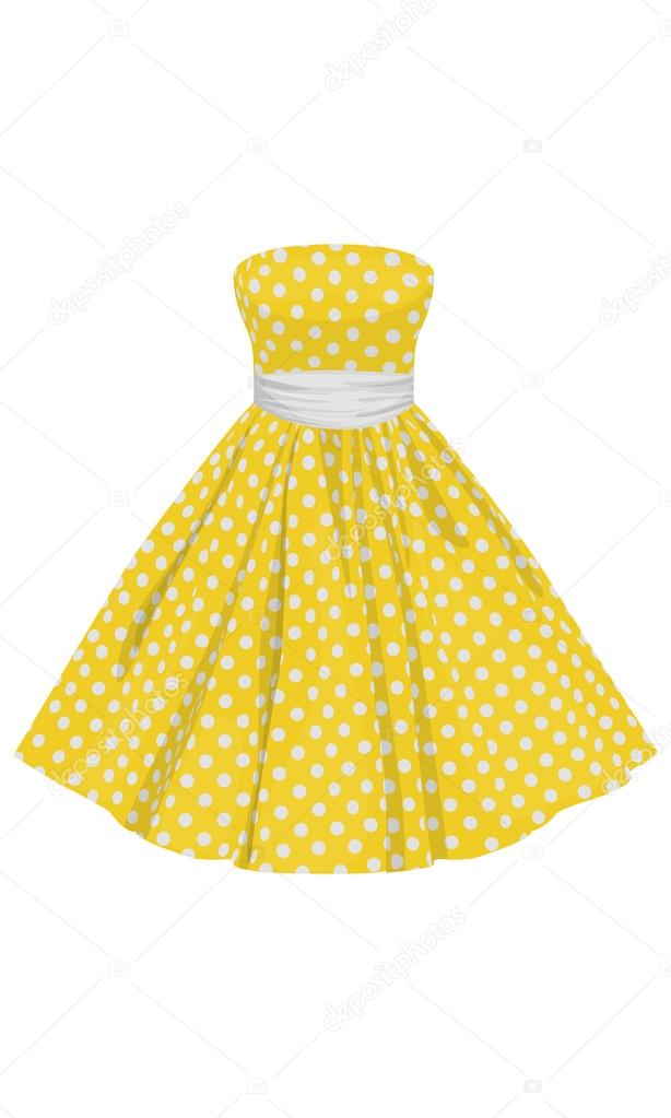 Vector yellow dress with white polka dots 