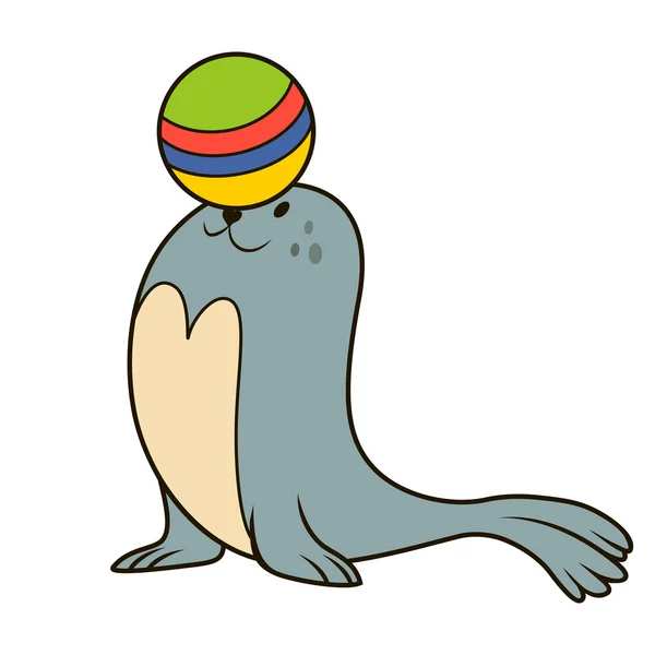 Seal bermain dengan bola - Stok Vektor