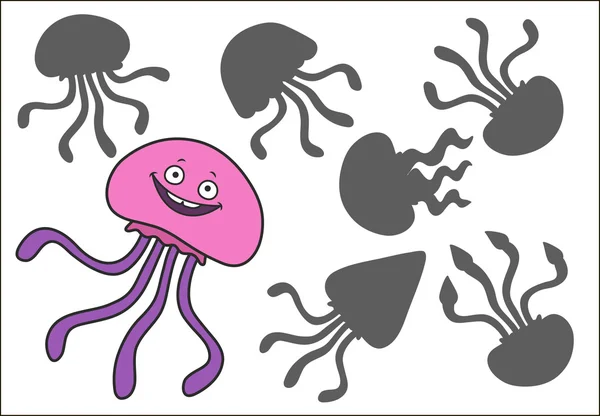 Lucu jellyfish kartun - Stok Vektor