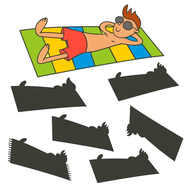 Hombre tomando el sol en la playa — Vector de stock