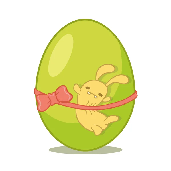 Huevo de Pascua envuelto con un arco y un juguete de cinta . — Vector de stock
