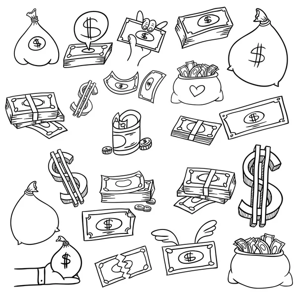 Geld doodle set. — Stockvector