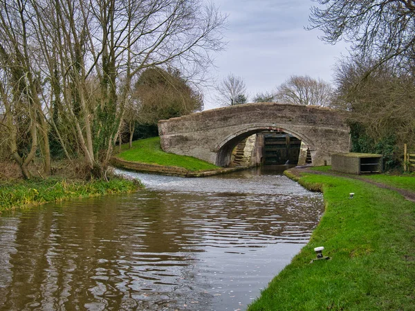Bridge 108 Och Whartons Sluss Shropshire Union Canal Nära Beeston — Stockfoto