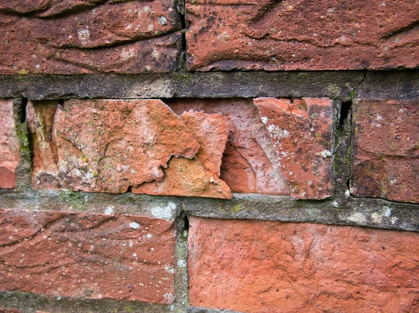 Domestic Brickwork Showing Facing Loss Damage Due Water Ingress Frost — Stock Photo, Image