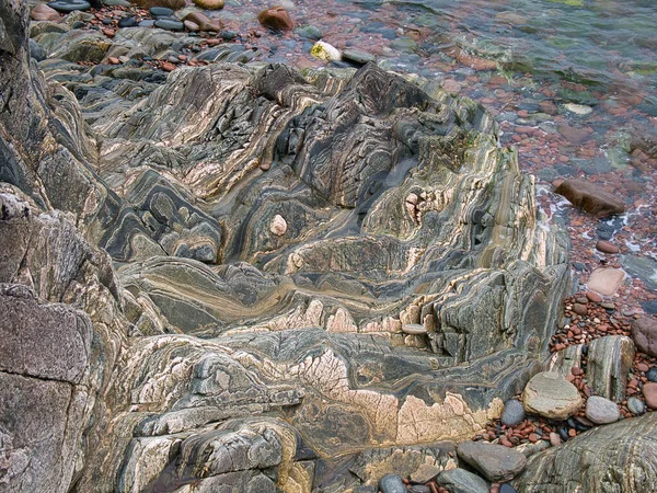 Camadas Estratificadas Altamente Dobradas Rocha Nível Mar Ness Hillswick Northmavine — Fotografia de Stock
