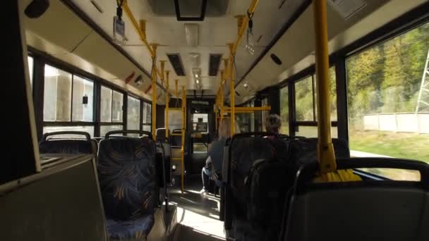 View Interior Intercity Bus Travels High Speed Highway Entering Dark — Stock Video