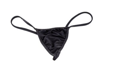 Beyaz arka planda izole edilmiş siyah g-string iç çamaşırları.. 