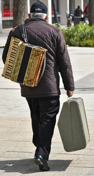 Velho Músico Com Acordeão Tango — Fotografia de Stock