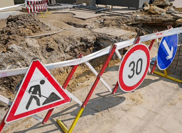 Segnale Stradale Lavori Stradali Alla Costruzione Strade — Foto Stock