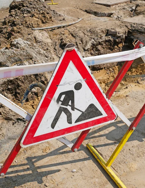 Segnale Stradale Lavori Stradali Alla Costruzione Strade — Foto Stock