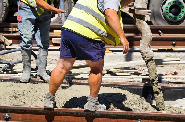 Men are working at the railway construction — Stock Photo, Image