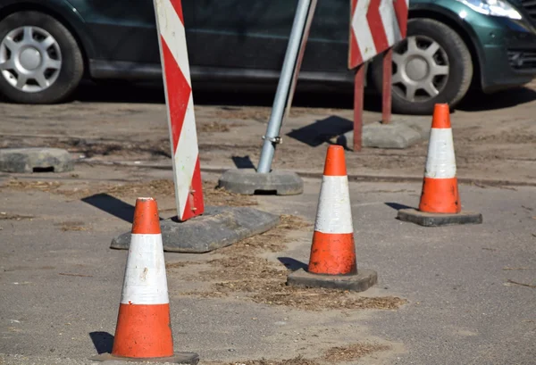 Traffic cones at the road construction — Stock Photo, Image