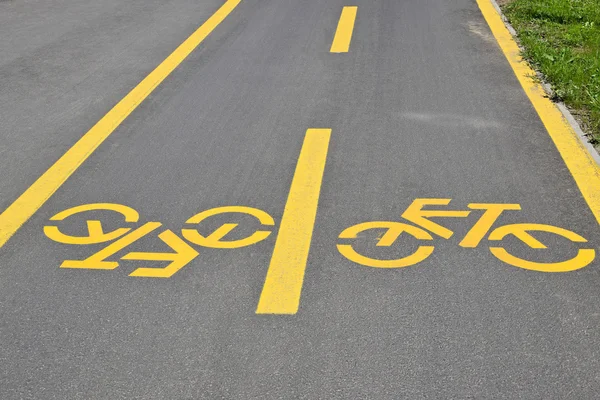 Bicycle signs painted on the bicycle road — Stock Photo, Image