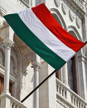 Bina, Budapeşte, Macaristan Parlamentosu duvardaki Macar bayrak