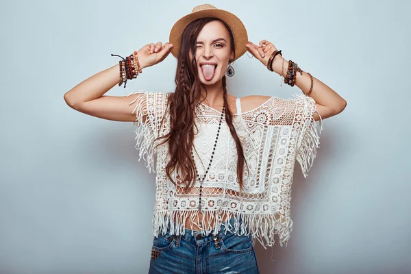 Portrait of beautiful young hippie woman — Stock Photo, Image