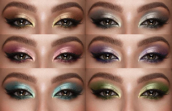 Verzameling van ogen schaduwen kleurrijke tinten. Het palet van lippenstift. Close-up — Stockfoto