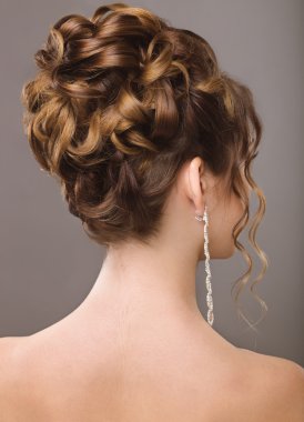 Beautiful  woman in image of the bride. Beauty hair. Hairstyle back view