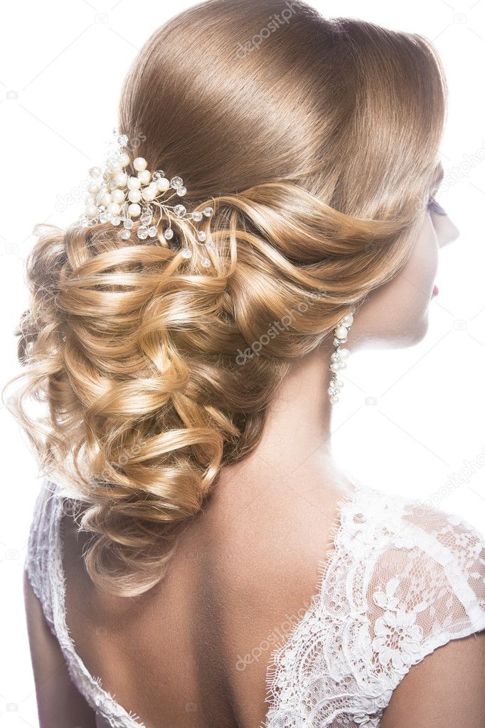 Beautiful  woman in image of the bride. Beauty hair. Hairstyle back view