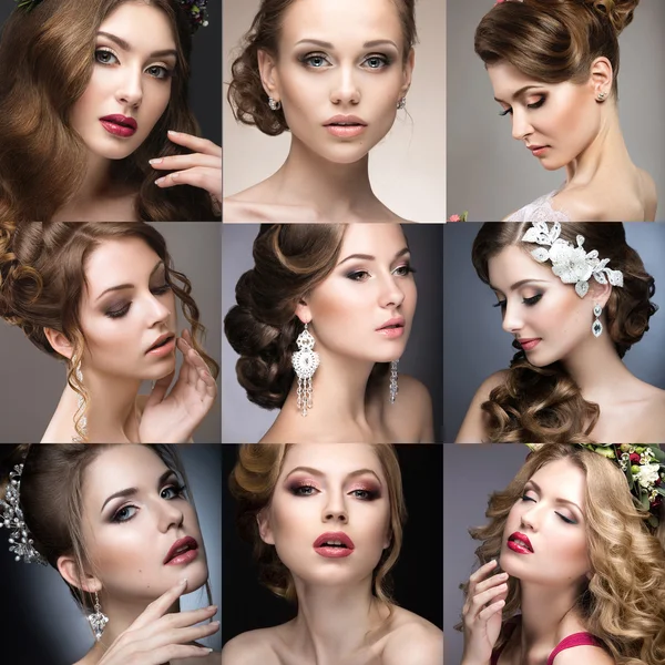 Collection of wedding makeup. Beautiful girls. Beauty face. — Stock Photo, Image