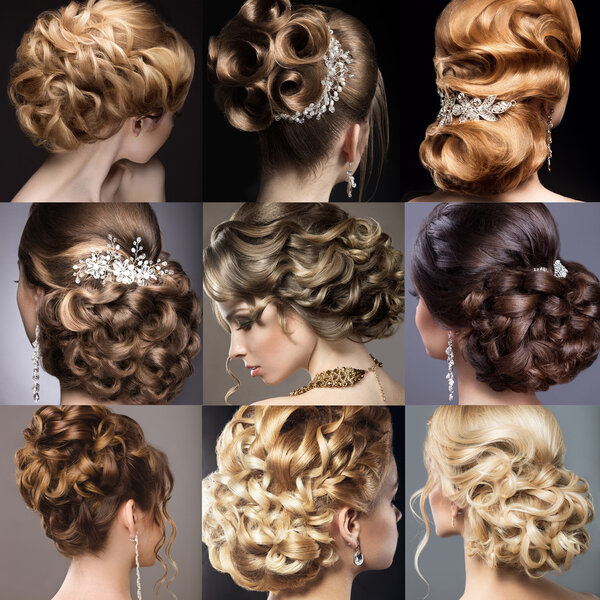 Collection of wedding hairstyles. Beautiful girls. Beauty hair. 