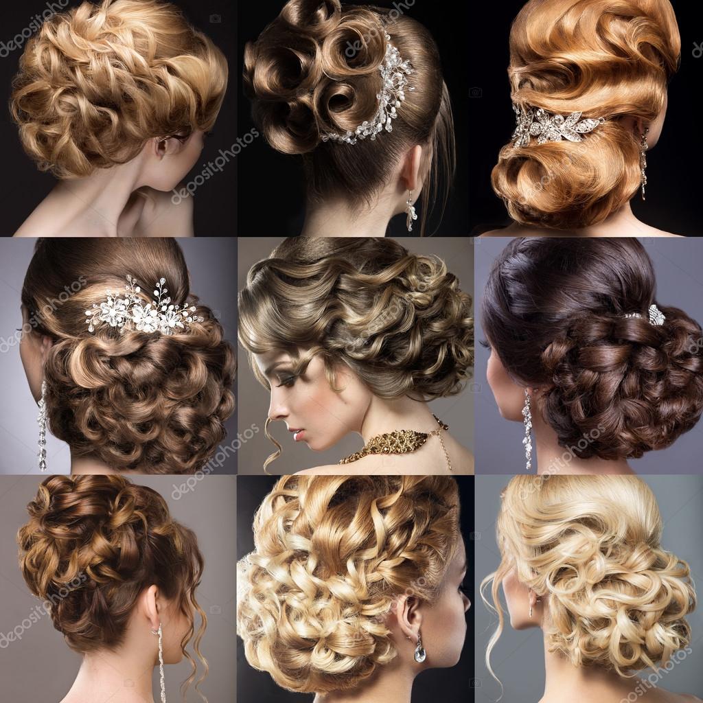Collection of wedding hairstyles. Beautiful girls. Beauty hair. Stock Photo  by ©kobrin-photo 79854216
