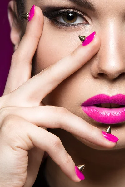 Beautiful woman in gothic style, evening makeup and red nails wi — Stock Photo, Image