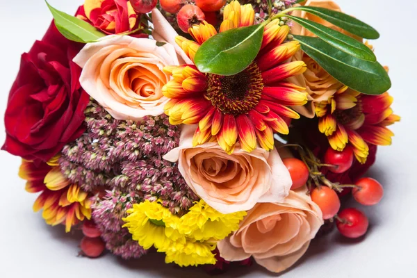 Autumn wedding bouquet close up with flowers and berries. — Stock Photo, Image