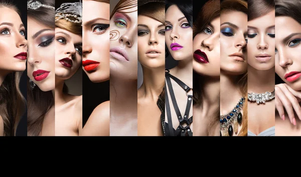 Colección de maquillaje de noche. Hermosas chicas. Cara de belleza . — Foto de Stock