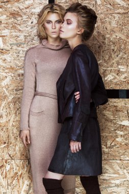 Güzel moda kızlar farklı pozlar gösterilen bir şık elbiseli. Güzellik, Stil, moda.