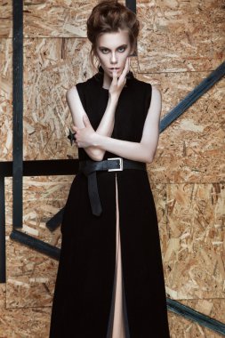 Şık elbiseli güzel moda kız farklı pozlar gösterilen. Güzellik, Stil, moda.