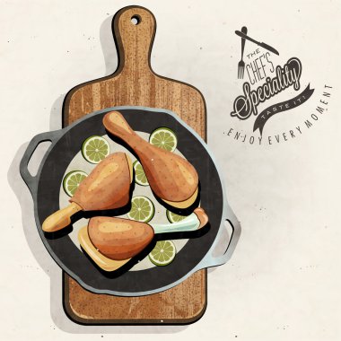 Retro vintage tarzı bir eski tavada tavuk