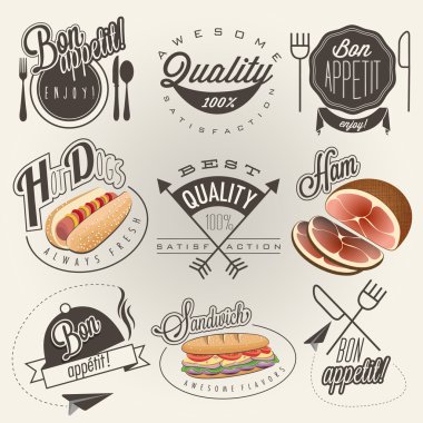 Retro vintage tarzı el Restoran menü tasarımı için çizilmiş tipografik sembolleri