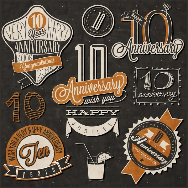 Style vintage collection 10 ans — Image vectorielle