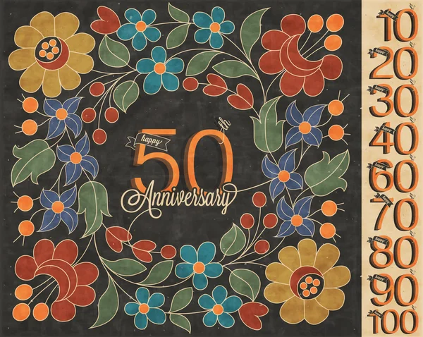 Colección de tarjetas de felicitación de aniversario de estilo vintage retro con diseño caligráfico — Vector de stock