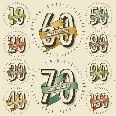 Anniversary sign collection and cards design in retro style. T clipart