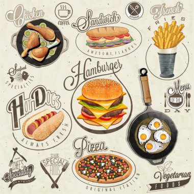 Retro vintage tarzı fast food tasarımları.