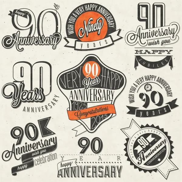 Vintage style ninetieth anniversary collection. — Stock Vector