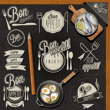 Retro vintage style hand drawn typographic symbols for restaurant menu design.