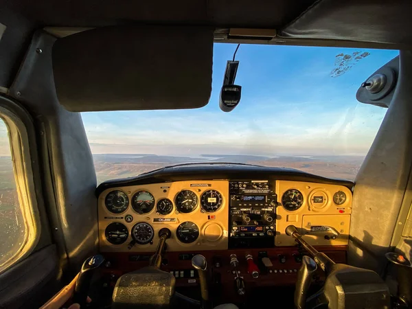 Cessna Cockpit Interior Ponto Vista Piloto — Fotografia de Stock