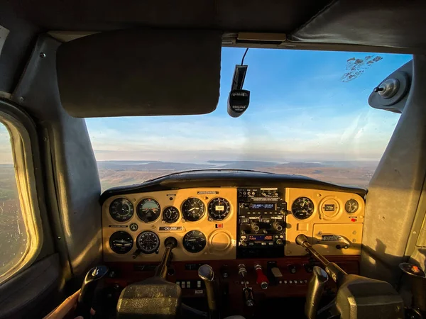 Cessna Cockpit Interior Ponto Vista Piloto — Fotografia de Stock