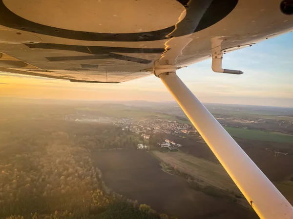 Prachtig Uitzicht Vanuit Lucht Het Platteland Bij Zonsondergang Vanuit Een — Stockfoto