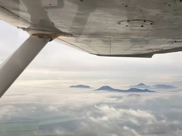 Bela Vista Aérea Campo Durante Pôr Sol Partir Uma Janela — Fotografia de Stock