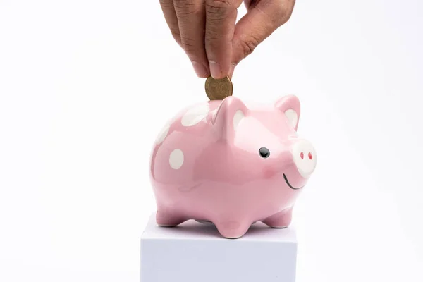 Besparingsconcept Piggy Bank Witte Achtergrond — Stockfoto