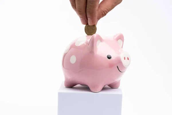 Besparingsconcept Piggy Bank Witte Achtergrond — Stockfoto