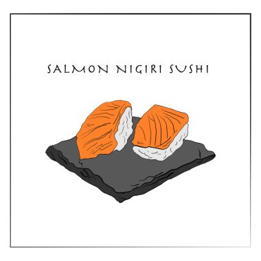Somon nigiri sushi vektörü, el çizimi veya karalama tarzı