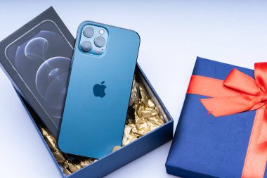 Yeni iPhone maksimum 12, Pasifik mavisi
