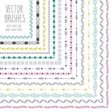 Köşe döşemeleri ile elle çizilmiş fırçalar vektör kümesi