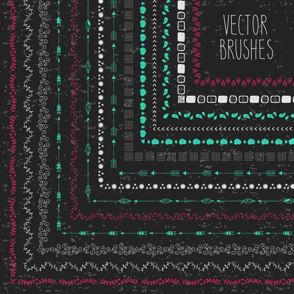 Fekete ba sarokmozaikokat ecsetek kézzel rajzolt vektoros csoportja — Stock Vector